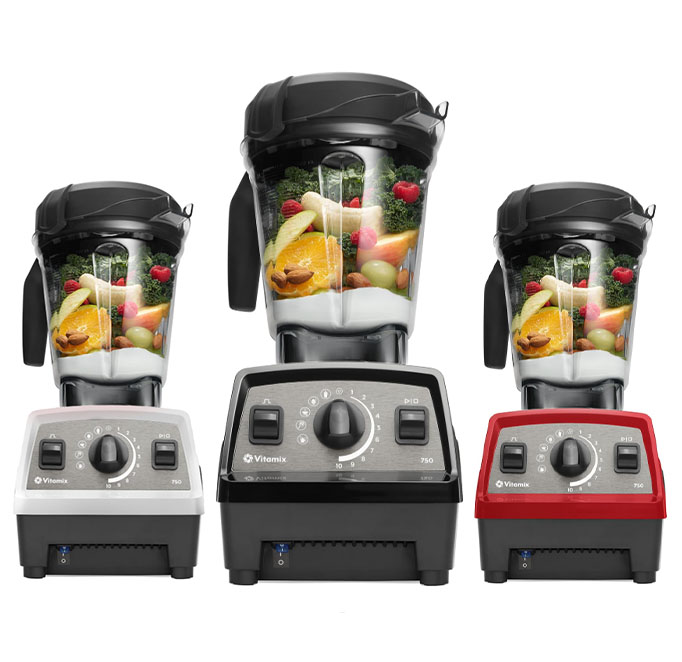 Vitamix 750 compact blender lineup in multiple colors