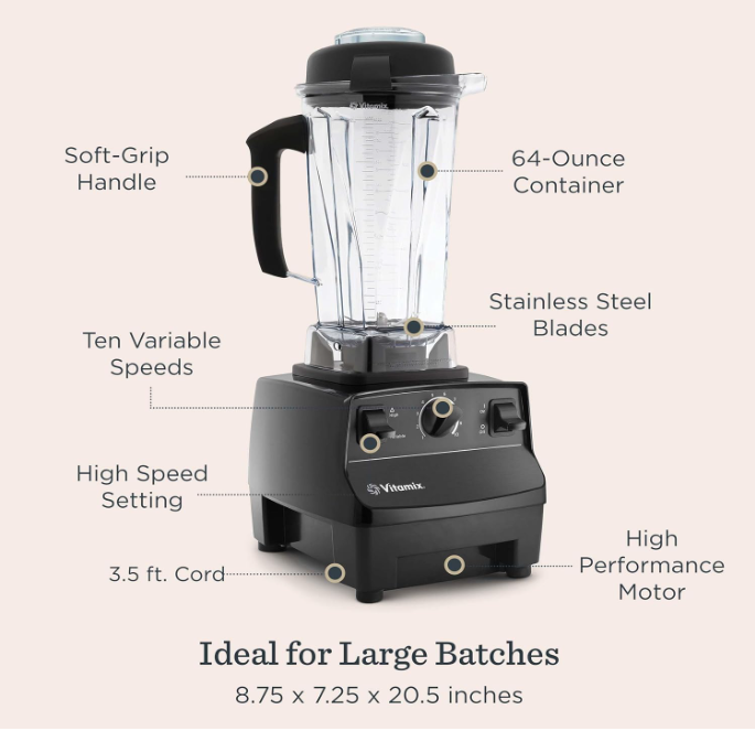 Vitamix 5200 detailed specs showing container size and variable speed controls